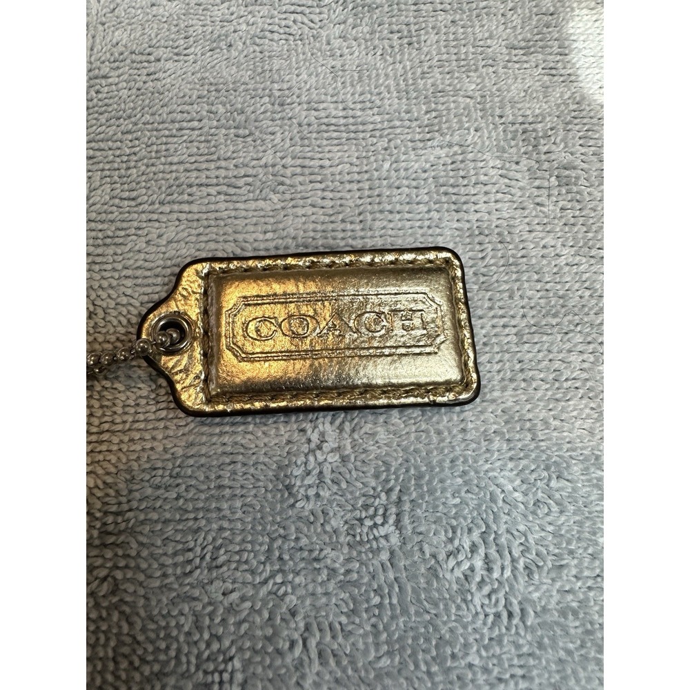 2" Med. COACH Silver Metallic LEATHER Nickel Key Fob Bag Charm Keychain Hang Tag